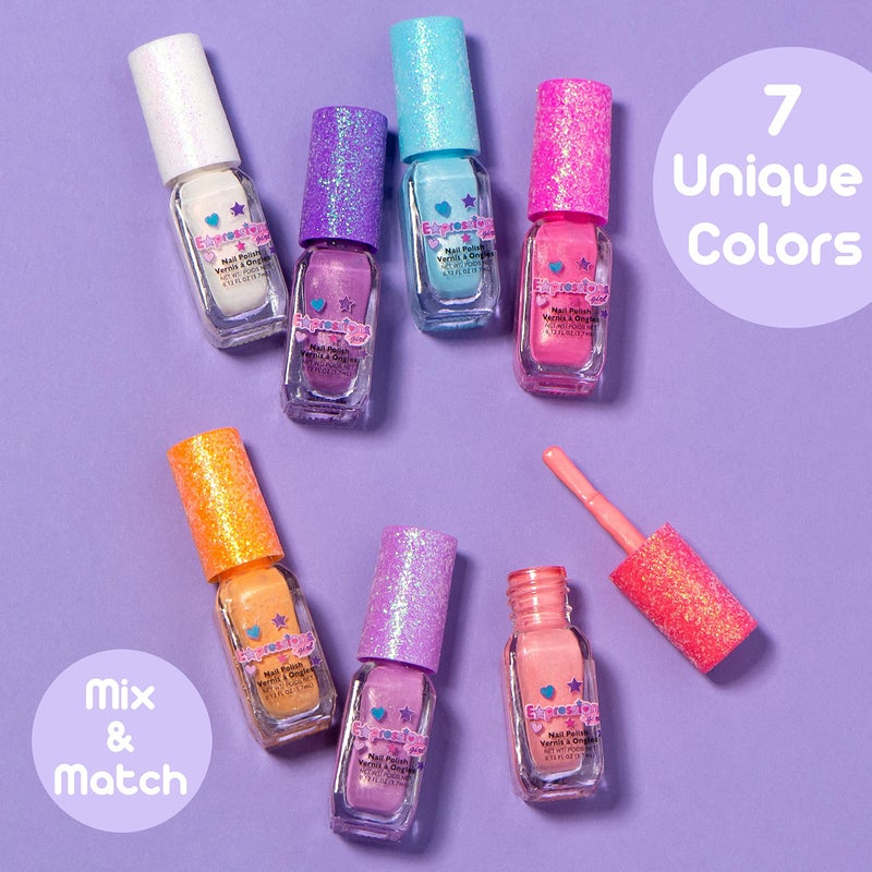 EXPRESSIONS 7pc Shimmer Nail Polish Set - Glitter Cap, Safe & Non-Toxic Nail Polish Kit for Girls & Teens - Image 4
